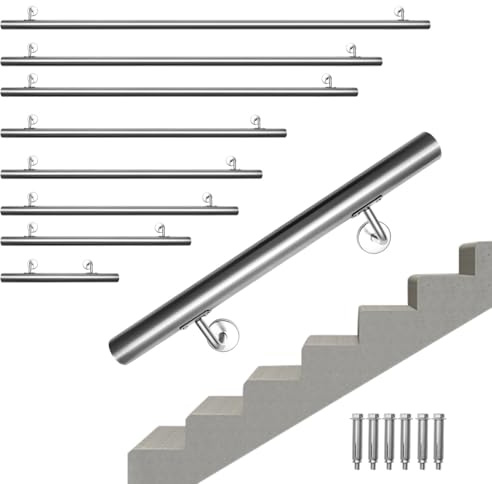 Jaxguom Barandilla de acero inoxidable, pasamanos de 80 cm de largo, Ø42 mm, barandilla para escaleras utilizada para escaleras interiores y exteriores, incluye soporte de pared y tapones finales