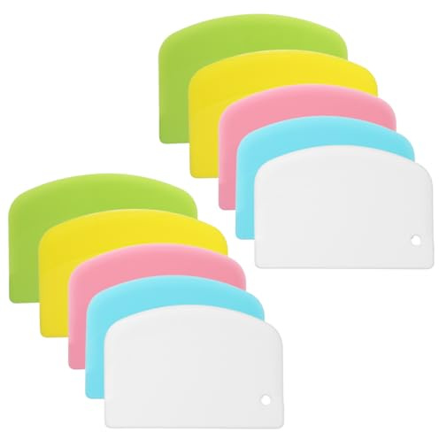 10 Stück Teigschaber, Teigspachtel Pizza, Teigkarte Kunststoff | Bunte Teigschaberkarte, Flexibler Schüsselschaber, Dough Scraper Set für Teigkuchen, Pizza, Backwerkzeug (5 Farben)