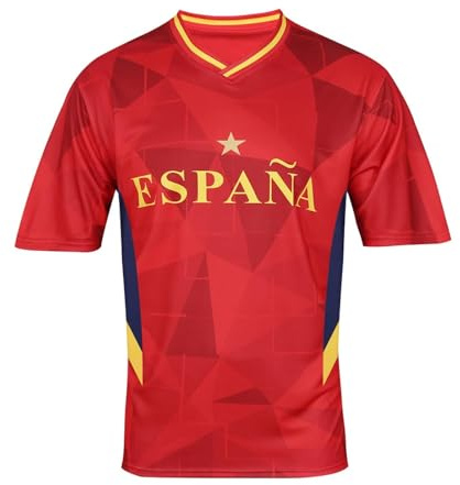 Solastride 2026 fotbollströja herr sport kortärmad t-shirt Vintagemönster Andas Multi-Team National Style Fotbollskläder(Spain,XL)