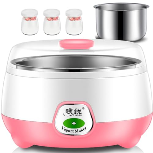 Elektrisk yoghurtmaskin, 1 l yoghurtmaskin med konstant temperaturkontroll, 3 glaskoppar, rostfritt stålfoder, multifunktionell hemlagad yoghurtmaskin för kök