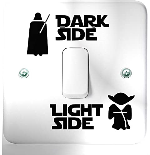 Adhesivo de vinilo para interruptor de luz, con texto en inglés “Dark Side Light Side”, fabricado en Reino Unido, 1 adhesivo