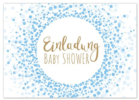 8 x Einladung Baby Shower Party/Einladungskarten mit Umschlag im Set/Motiv: Moderner Look, blau Junge/Babyparty Karte/Postkarte /