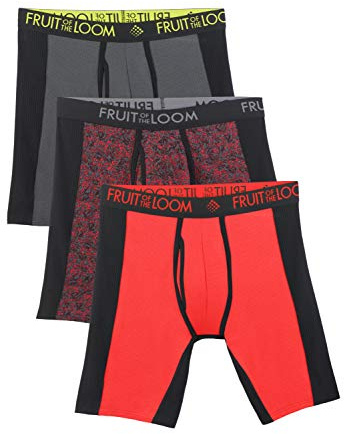 Fruit of the Loom mens Breathable (Regular & Big Man) Boxer Briefs, Long Leg - Micro Mesh 3 Pack Flex Side Panels, Small US