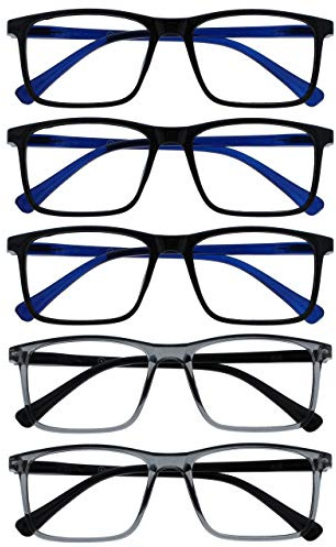 OPULIZE Ink Pack 5 Gafas De Lectura Grande Negro Gris Hombres Mujeres Bisagras Resorte RRRRR4-11177 +1,00
