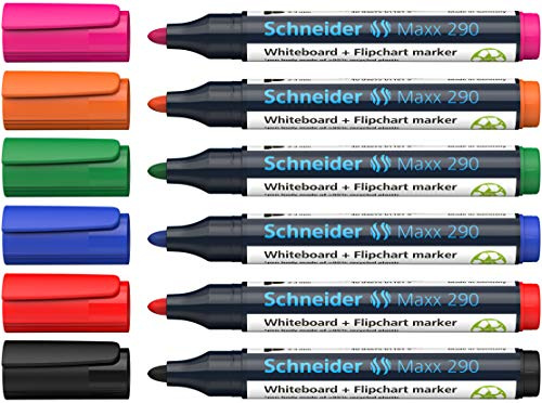 Schneider Maxx 290 Marker (für Whiteboards und Flipcharts, Rundspitze 2-3 mm Strichstärke, rückstandsfrei trocken abwischbar, hohe Qualität, kräftig und farbintensiv) 5 Boxen mit je 6 Farben