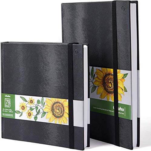 Ohuhu 2 Pack Blocco per Schizzi, Quaderno da Disegno- 200g/m² - 156 pagine Carte da disegno lisce pesanti, quaderno con copertina rigida, A4 & 21x21cm