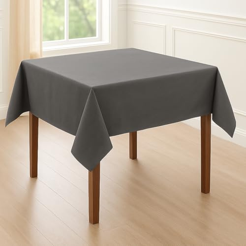 Hans-Textil-Shop Tischdecke Grau 80×80 Baumwolle – Uni Tischtuch quadratisch, pflegeleicht & bügelfest, handgefertigte Baumwoll Tischdecke mit 4-Seiten-Saum für Küche, Esszimmer & Deko