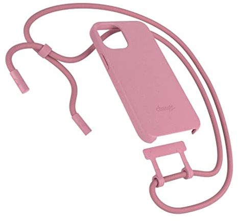 Woodcessories - Nachhaltige Handykette abnehmbar kompatibel mit iPhone 12 Mini Hülle mit Band pink - kompostierbar
