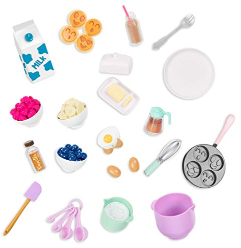 Our Generation Pfannkuchen-Frühstücksset für 46-cm-Puppen | Pfannkuchen-Frühstücksset für 46-cm-Puppen mit Pfanne, Pfannkuchen, Obst, Sirup und Kochzubehör, 5+ Jahre