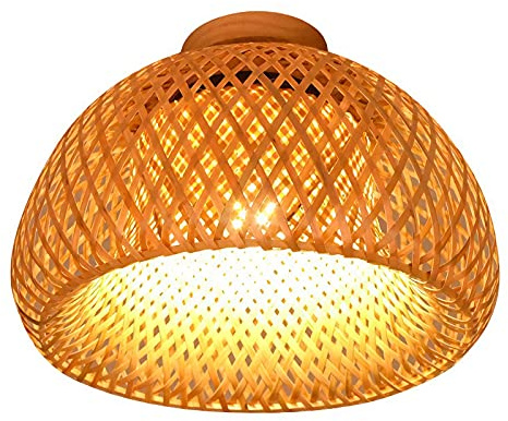 Plafoniera, Lampada Da Soffitto in Rattan Di Bambù Naturale in Stile Giapponese, E27 Lampadari Da Corridoio Per Soggiorno, Camera Da Letto, Ufficio, Caffè, Isola Cucina,38x20cm