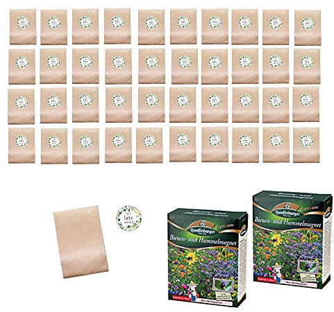 DIY Gastgeschenke-Set mit Blumen-Samen Lasst Liebe wachsen Botanical Eukalyptus für 40 Personen- 82 Teile - 40 Beutel + 40 Sticker + 200 gr. Blumensamen Taufe & Hochzeit Zubehör & Accessoires