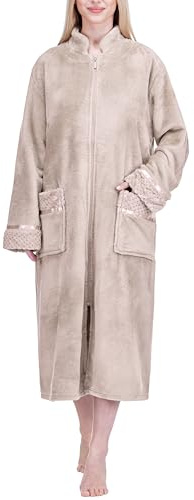 PAVILIA Peignoir de maison en polaire avec fermeture éclair pour femme, taupe, Small-medium