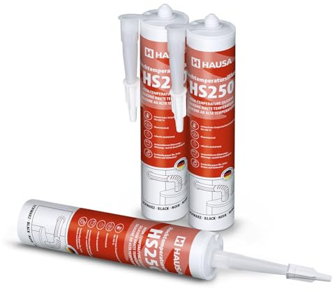 Silicone haute température HS250 Colle et mastic professionnel pour joints pour températures jusqu'à 305°C Étanchéité de moteurs automobiles, industriels et marins 3x310ml (Noir) HAUSA