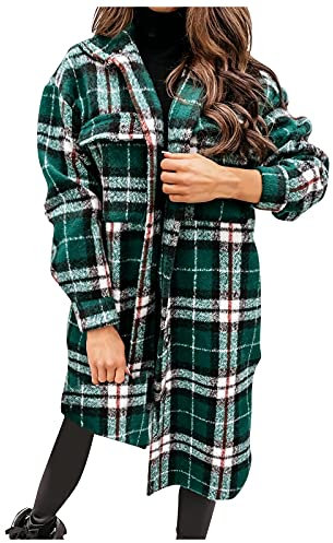 SumLeiter Damen Wollmantel Kariertes Langarmshirt Vintage Freizeithemd elegant Lange Ärmel Hemdbluse Lässige flanellhemd Locker Wollhemd Mode Freizeithemd Herbst und Winter warmer holzfällerhemd