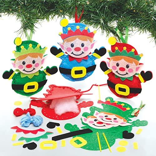 Baker Ross FE962 Elfen Nähset für Kinder - 3er Pack, Bastelset zum Nähen für Kinder, Weihnachtsbastelsets, Bastelideen für Weihnachten, Weihnachtsgeschenke für Kinder