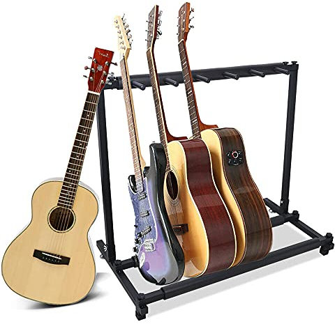 5 Gitarren Organizer Gitarrenständer Gitarren Display Halter Stative für Akustikgitarre Akustikbass, E-Gitarre und Bass (Schwarz)