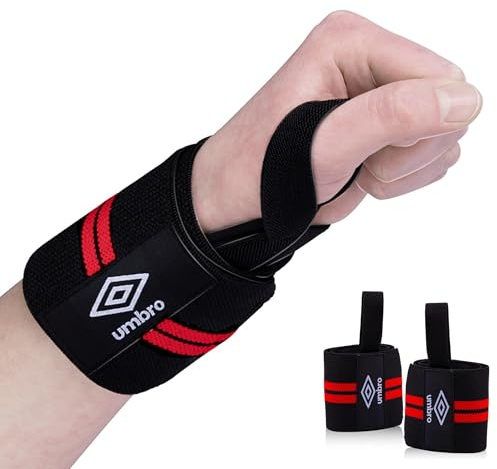 Umbro Straps Palestra, Polsiere con Cinturino per il Pollice, Fitness e Allenamento della Forza, 2 Pezzi, Nero e Rosso