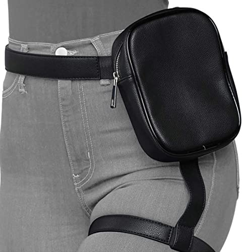Thigh Harness Leg Bag Fanny Pack for Women Leather Waist Bag Drop Leg Pouch for Outdoor Hiking Cycling Riding (Black)