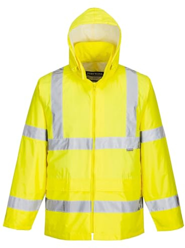Portwest H440 Hi-Vis Waterproof Rain Jacket Hooded Breathable | Yellow, 6X Large, Waterproof, Bio-Motion Tape, Hooded, Breathable, Reflective, High Visibility, Two Lower Pockets