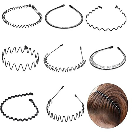 Lot de 8 bandeaux de sport en métal pour homme et femme avec bandes antidérapantes et ondulées