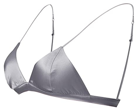 Bralette Triangular De Satén De Seda For Mujer, Sujetador Sin Aros De Copa Suave, Corsé Sin Aros Suave Y Cómodo, Lencería Sexy (Color : Gray, Size : M)