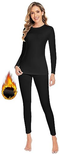 YADIFEN Damen Thermounterwäsche Set Atmungsaktiv Winter Warme Skiunterwäsche, Thermo Base Layer für Alltag, Skifahren, Wandern, Joggen, Sport, Schwarz, M