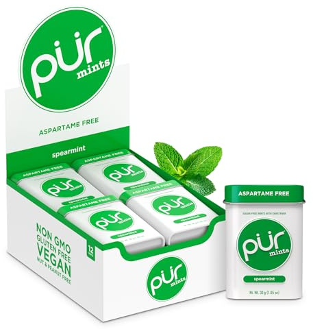 PUR Pastilles à la menthe - Sans aspartame - À base de xylitol - Sans sucre, végétaliennes, sans gluten et adaptées au régime cétogène - Pastilles à la menthe verte naturelle, 30 pièces paquet de 12