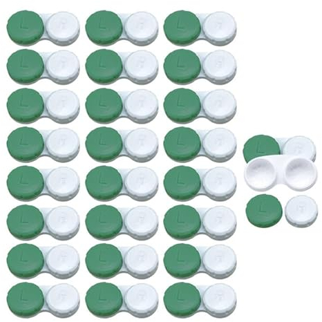 EUPSIIU 25 Pack Contact Lens Cases - Portable Contact Lens Containers with L & R Caps, Green Lenses Cases for Home, Travel & Outdoor