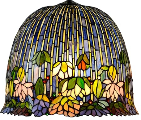 BOTOWI Tiffany Stil Lotus Lampe Schirm Ersatz nur Buntglas Rosa Blumen Lampenschirme W18 H14 Zoll Lampenschirm, Zubehör für Tischlampe Pendelleuchten Stehlampen Weihnachten Wohnkultur