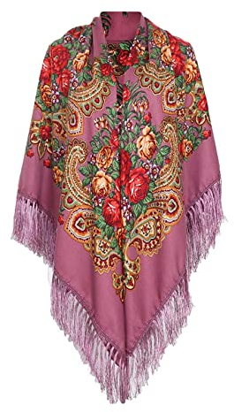 Halstuch mit traditionellem ukrainischem/polnischem/russischem Blumenmuster und Fransen Elegante Halstuch Schal