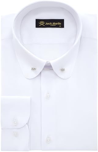 Jack Martin Men's Penny Collar Dress Shirt with Pin Collar Bar | Long Sleeve | Button-Up Stylish Formal (White Plain,XL)
