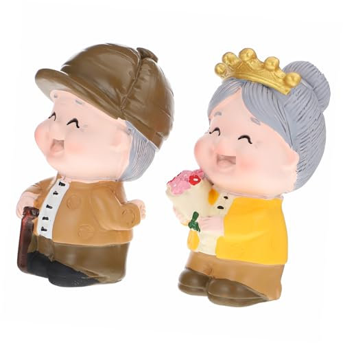 Ciieeo 2pezzi Statua in Resina di Anziana Decorazione per Casa Statuette dei Nonni Statuette per Torta