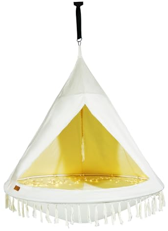 CCLIFE Nestschaukel mit Zelt Ø 120 cm Schaukel Indoor & Outdoor Hängehöhle Hängezelt für Kinder & Erwachsene Max.120kg in Beige