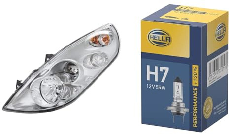 Hella Halogen/FF-Hauptscheinwerfer - für u.a. Renault Master III Chassis (EV, HV, UV) - ECE - für Rechtsverkehr - links & Halogen-Glühlampe - H7 - Performance + 120%