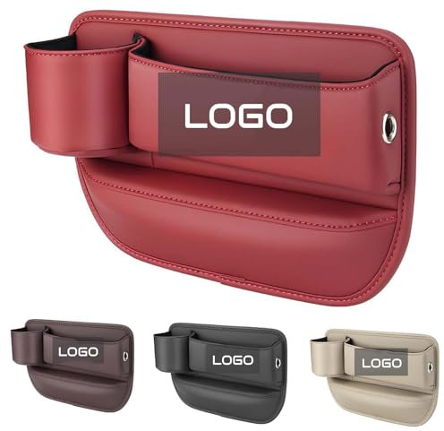 Une Touche personnelle for Votre Voiture - Pochette latérale de Voiture en Cuir PU de Luxe avec Logo personnalisé, Porte-gobelet, Port de Chargement et Rangement Efficace(Red,Logo personnalisé)