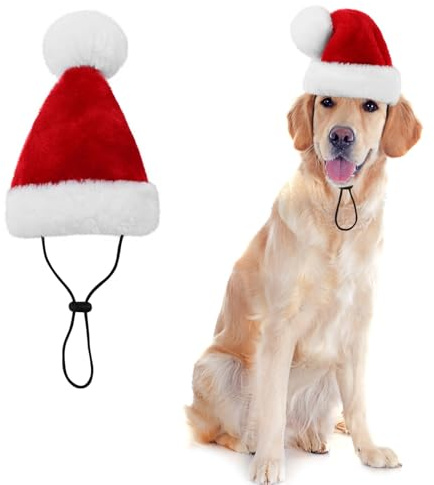 KONVINIT Weihnachtsmütze für Große Hunde, Nikolausmütze, Santa Mütze, Dog Christmas Costume, Hunde Geschenke Weihnachten, Rot, Größe L