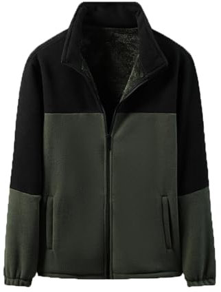 Jamicy Fleecejacke Herren Winterjacke Warme Zipper Hoodie Patchwork Fleecepullover Regular Fit Übergangsjacke Stehkragen Casual Herrenjacke Reißverschluss Sale Herren Armeegrün XXL