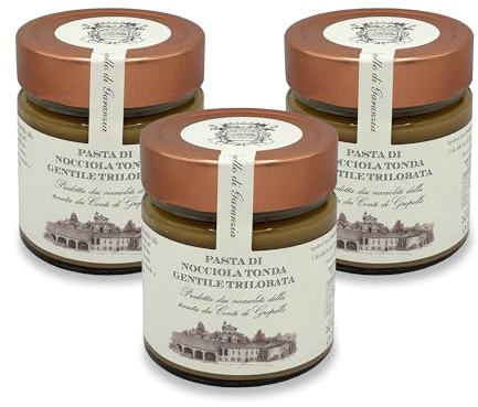 Conti di Gropello - Box 3 x 200 g Pasta di Nocciola Tonda Gentile Trilobata 100% - Ideale in Pasticceria per la Preparazione di Dolci ed in Gelateria - Pasta Naturale ed Artigianale Senza Zuccheri