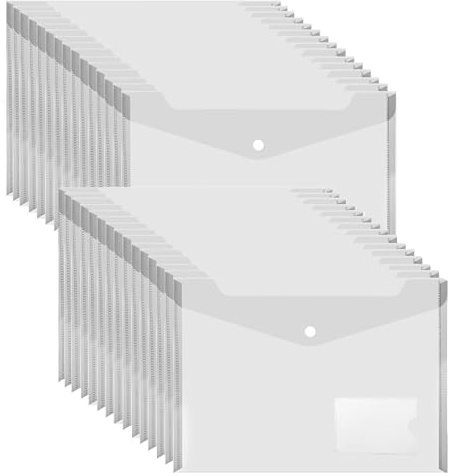 Plastic Envelopes Wallets, MerryNine 30 Pack A4 Clear Document Folder, for School Home Work Office Organization (30, Transparent)