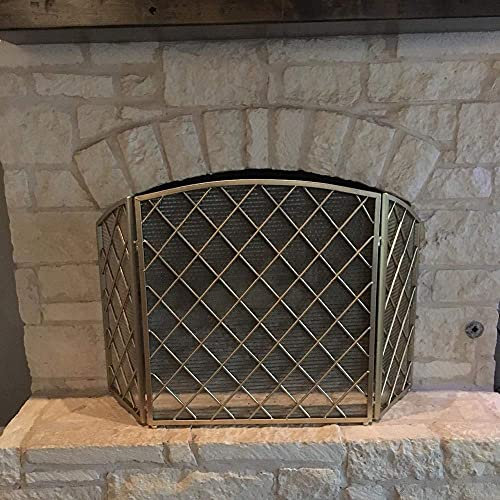 MYVVKIA Pare-étincelles pour cheminée, Grand écran de Protection pour cheminée de 52 Pouces à 3 Panneaux, Grille de Protection en Fer forgé Massif, Maille de Protection pour poêl