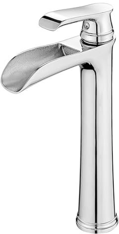 Rubinetto miscelatore per lavabo da bagno con bocca a cascata monocomando alto cromato per lavabo da appoggio
