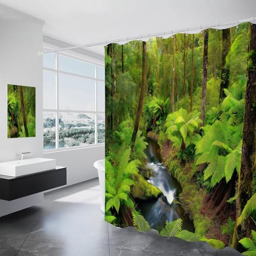 ALTCIRNMD 180Wx200Lcm Duschvorhang Mit Farne Bad Vorhang Grüner Wald Moderne Kunst Polyester Stoff Wasserdichter Badezimmer Vorhang Mit Haken