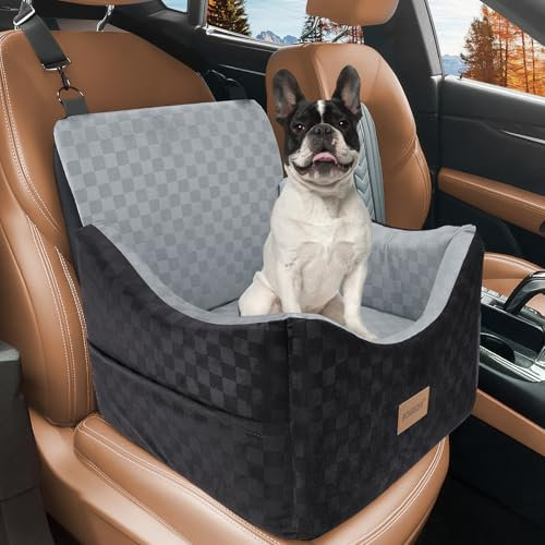 JOEJOY Small Dog Car Seat, Memory Foam Dog Booster Seat with Thick Cushion, Washable Dog Travel Bed for Medium Dogs with Detachable Cover and Storage Pockets, Adjustable Straps