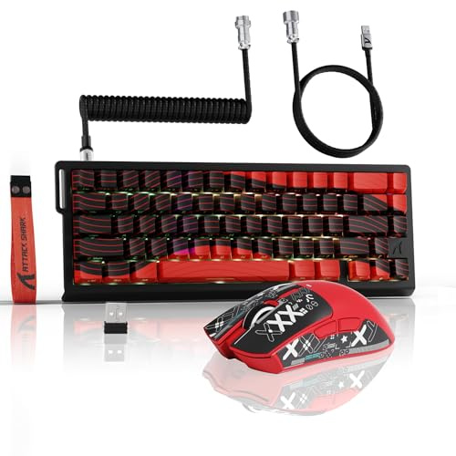 ATTACK SHARK X68PROHE Tastatur+X11 Maus Wireless Gaming Set &C01PRO Coiled | BT/2.4G/Wired, 8Khz Rapid Trigger Magnetischer Schalter, PixArt PAW3311 Sensor, 22K DPI, Magnetische Ladestation - Rot