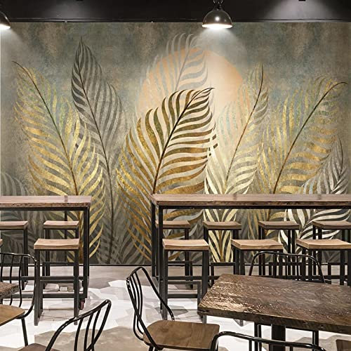 Papier peint vintage avec feuilles dorées, style industriel rétro, décoration murale pour maison, bureau, étude, chambre, 450 x 315 cm