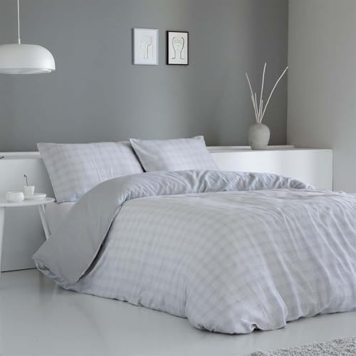 COTTON ARTean Copripiumino letto 200 raso cotone 200 fili Nervion grigio | Include 3 pezzi: piumino 280 x 240 cm + 2 federe certificate Oeko-Tex