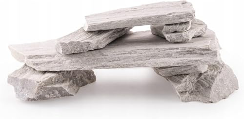 TD STONES Aquarium Steine Weiß 1kg Schieferplatte – Natursteine Deko für Aquascaping Höhle & Rückwand – Terrarium Zubehör Weiß Dekosteine Wasserneutral