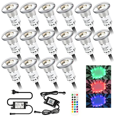 16er WIFI RGB LED Bodeneinbauleuchten Aussen Ø26mm LED Terrassenüberdachung Kompatibel mit Alexa,Google Home,IP65 Wasserdicht Einbauleuchten für Terrasse,Garten Einbaustrahler