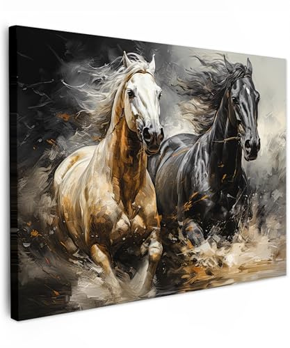 MuchoWow© Stampe Su Tela 70x50 cm Quadro Soggiorno Quadri Camera Da Letto Moderni Accessori Salotto Poster Da Parete Con Cornice Decorazione Muro Cavalli - Bianco - Nero - Animali