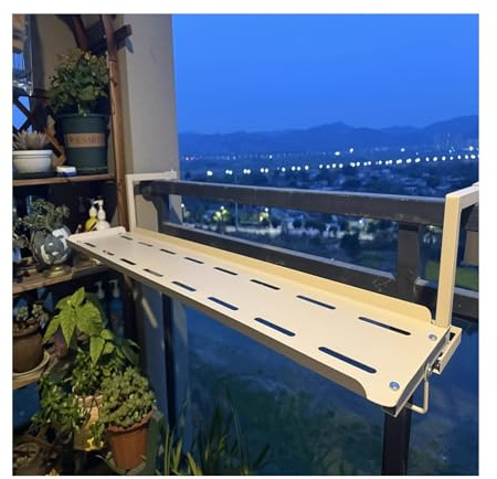 Petite table d'appoint de balcon d'extérieur, bureau mural en métal, table suspendue for balustrade de balcon, table suspendue for balcon en fer forgé, assemblage facile(Beige,L120*W25cm/L47.2*W9.8in)